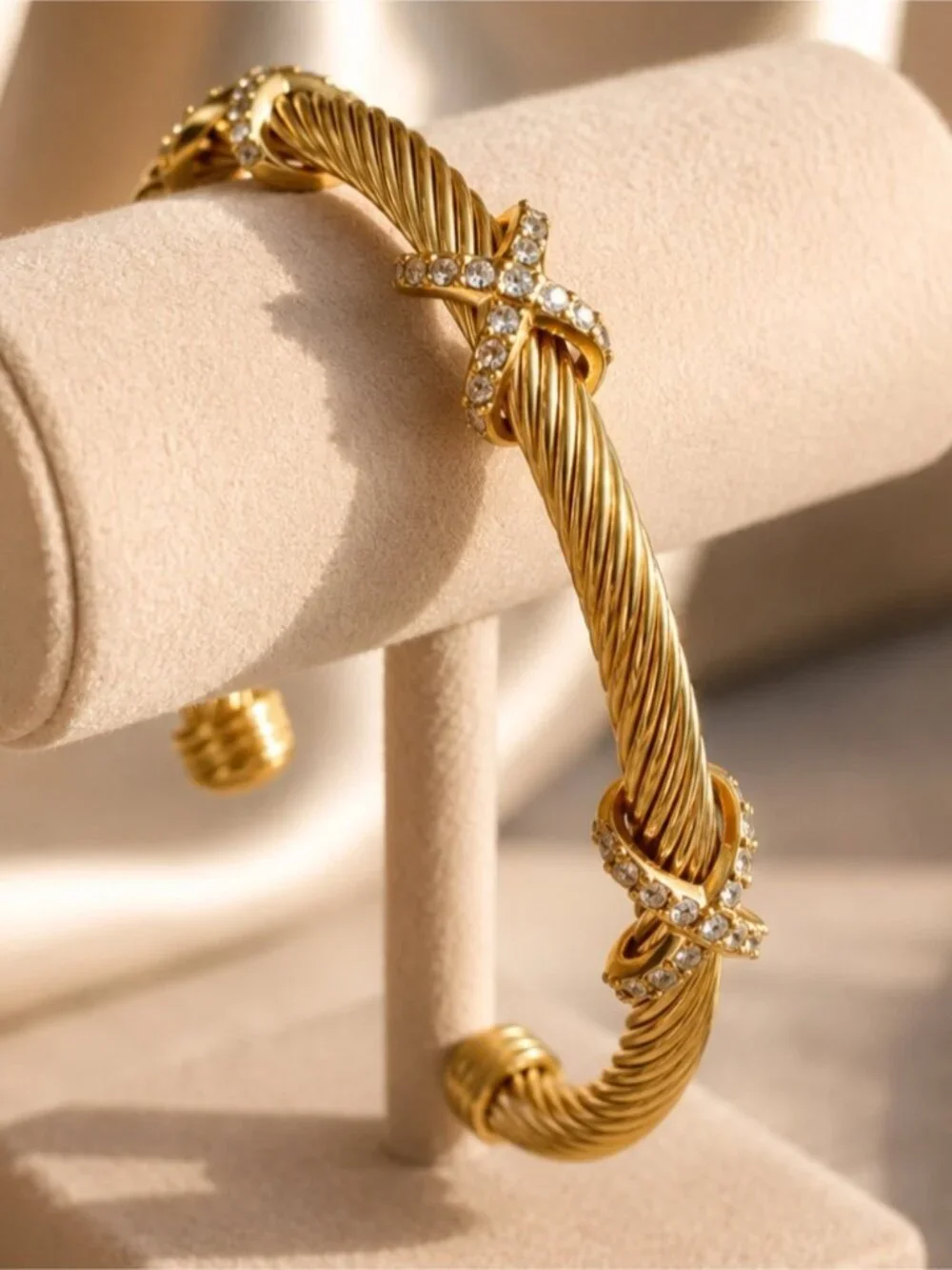 Gold Twisted Rope Bracelet with Crystal Accents